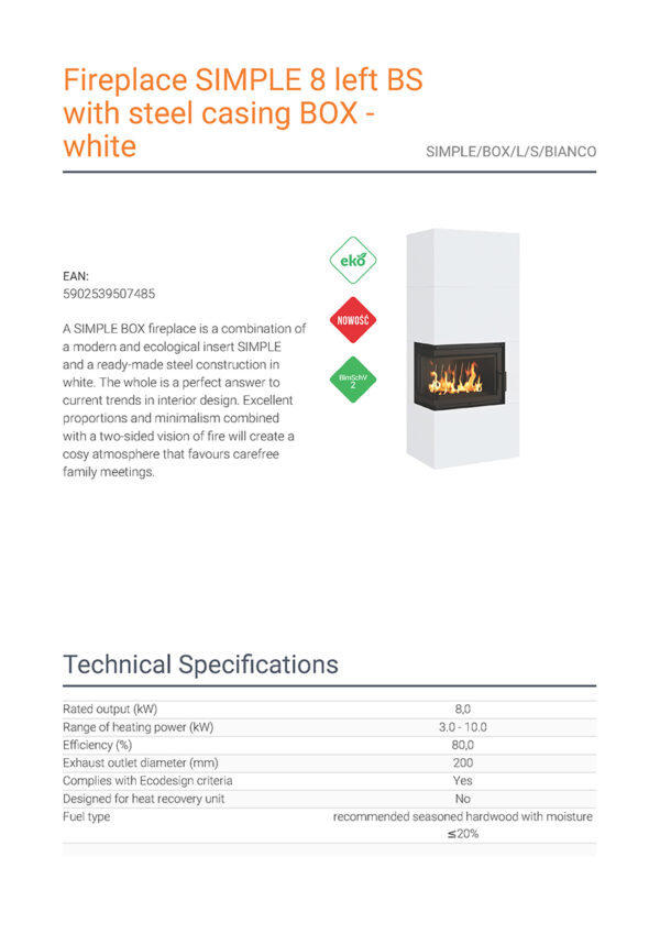 fireplace simple 8 left bs with steel casing box white page 1